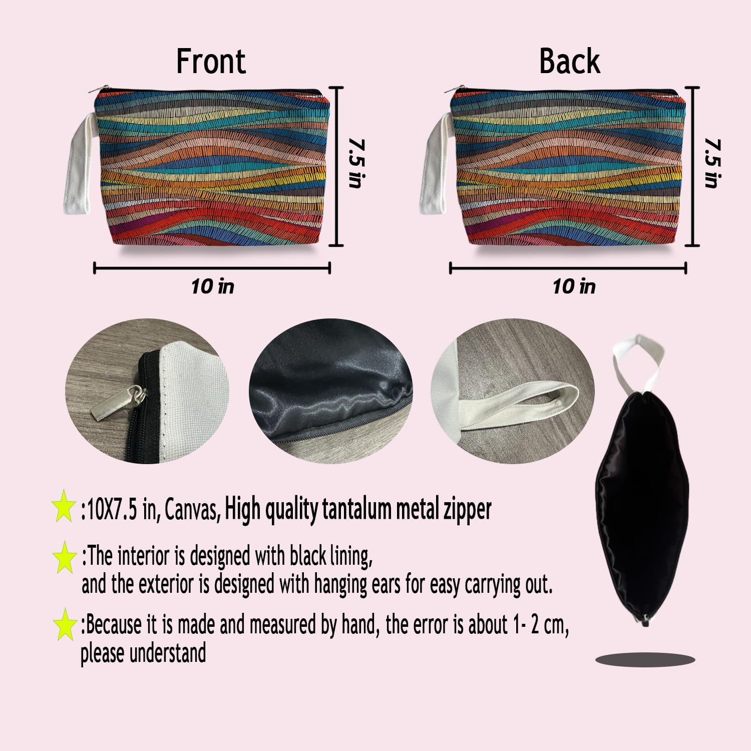 Vintage Boho Rainbow Makeup Bag - Boho Rainbow Themed Gifts for Lovers Girls Mom Women, Canvas Zipper Makeup Bag, Cosmetic Travel Bags for Women - Image 5