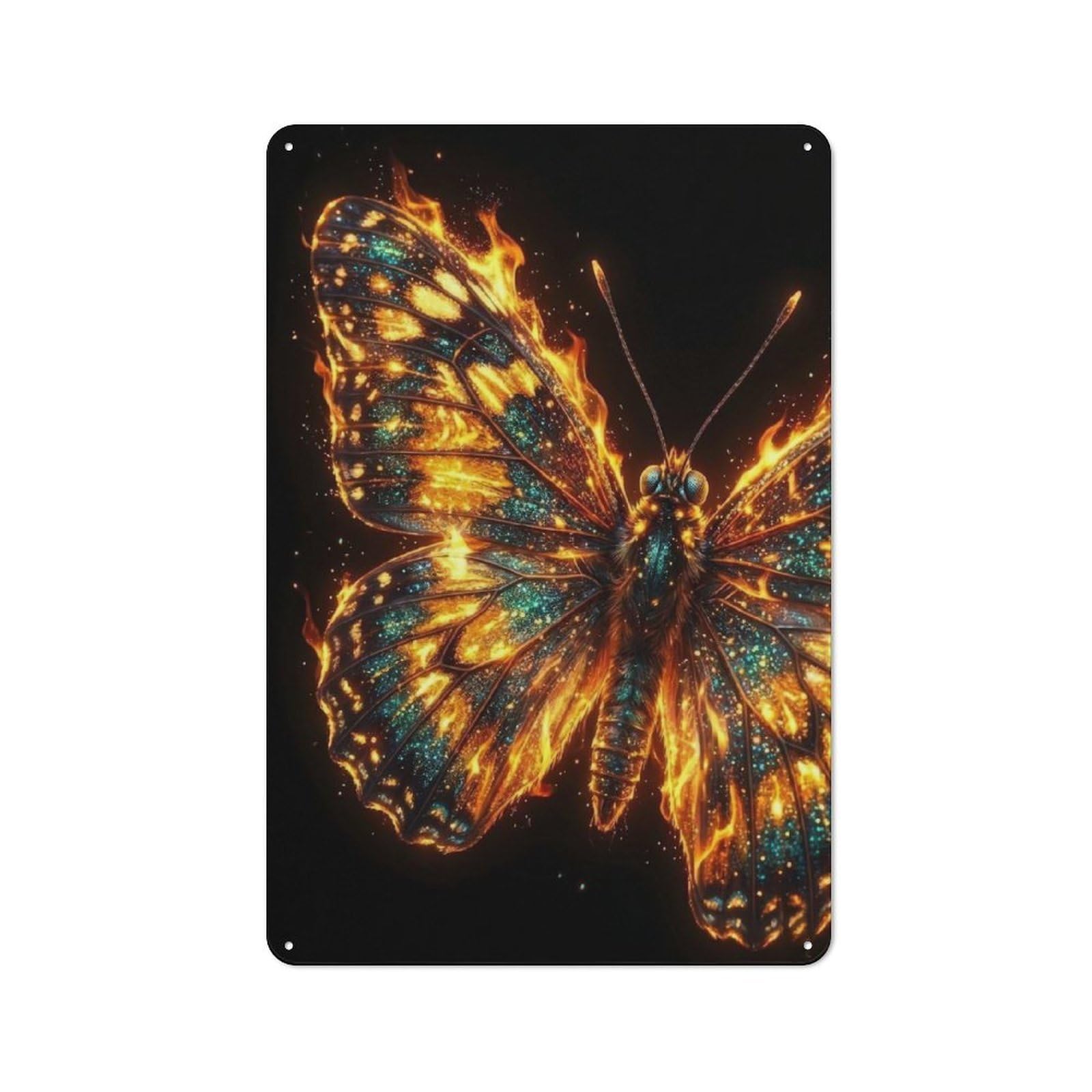 Junmoney Style-19 Fiery Butterfly Digital Art Cottage Style Metal Wall Decor 30X20cm, Farmhouse Metal Sign For Kitchen, Cottage, Porch Or Garden Room