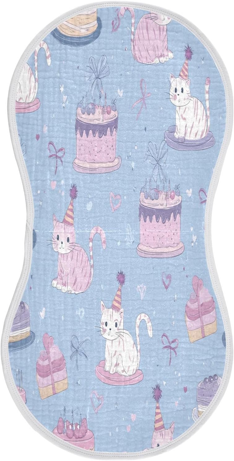 Adorable Cats and Cake Pattern Baby Burp Cloths -4Pcs Soft Absorbent Muslin Washcloths Bibs Face Towel for Newborn Boys Girls 22 x 11 Inch
