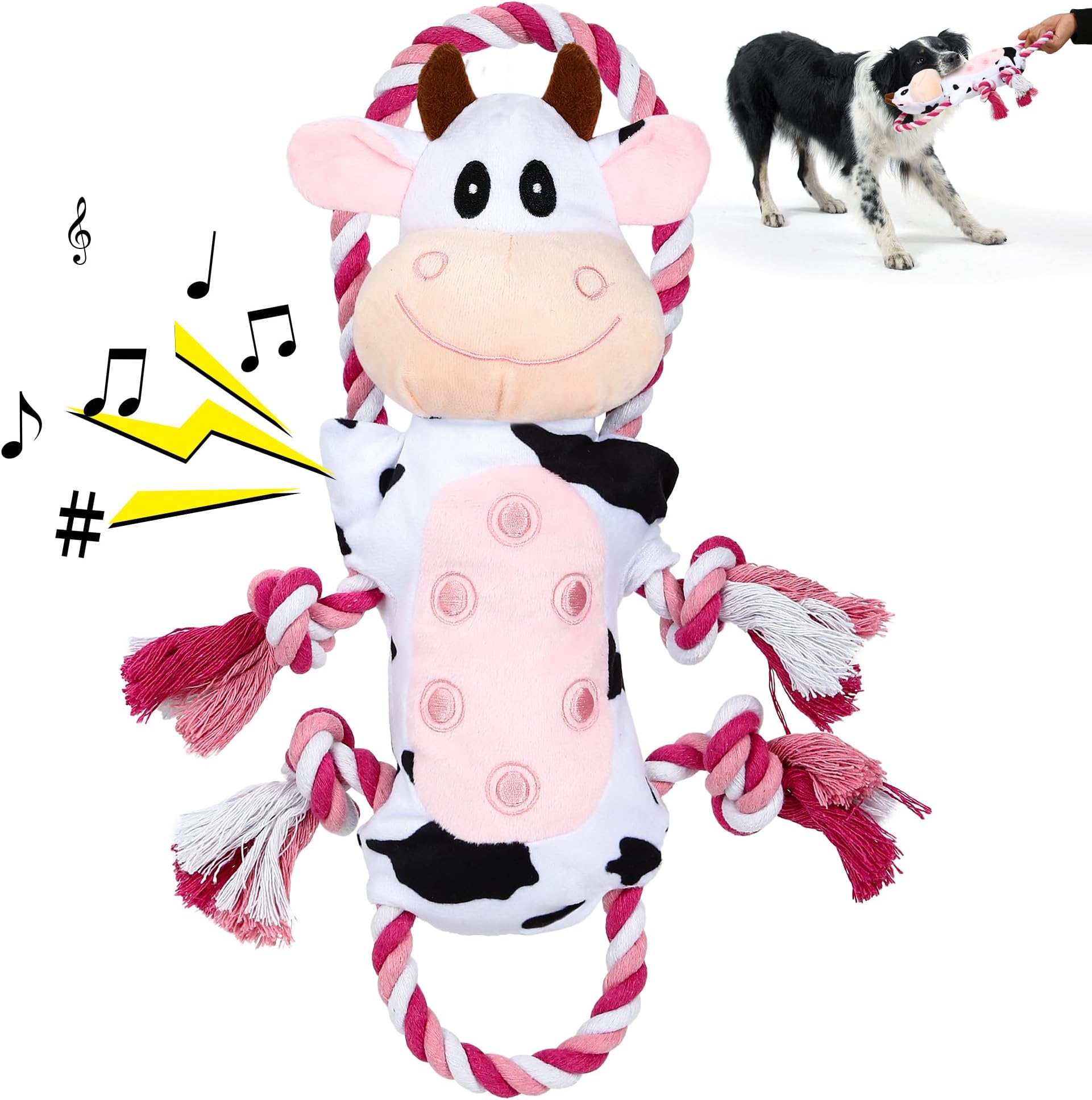 IOKHEIRASqueaky Dog Toys, Tug of War Dog Plush Toy for Large Breed, Tough Chewing Toys with Cotton Material & Crinkle Paper for Small, Medium, and Large Dog