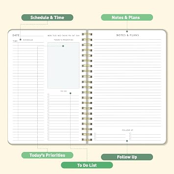 Sweetzer & Orange Daily Planner Notebook – Undated Two-Page Daily Layout with Hourly Schedule, To-Do List, Priorities, and Notes – 6.5 x 9.5 Spiral Bound Productivity Organizer – 160 Pages