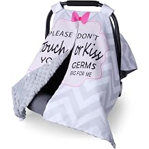 Car Seat Canopy for Babies, Metplus 2 in 1 Infant Carseat Cover Mom Nursing Cover, Minky Baby Carrier Covers, Newborn Boy Girl Shower Gift, with Peekaboo Opening & No Touch Sign, Grey Stripes