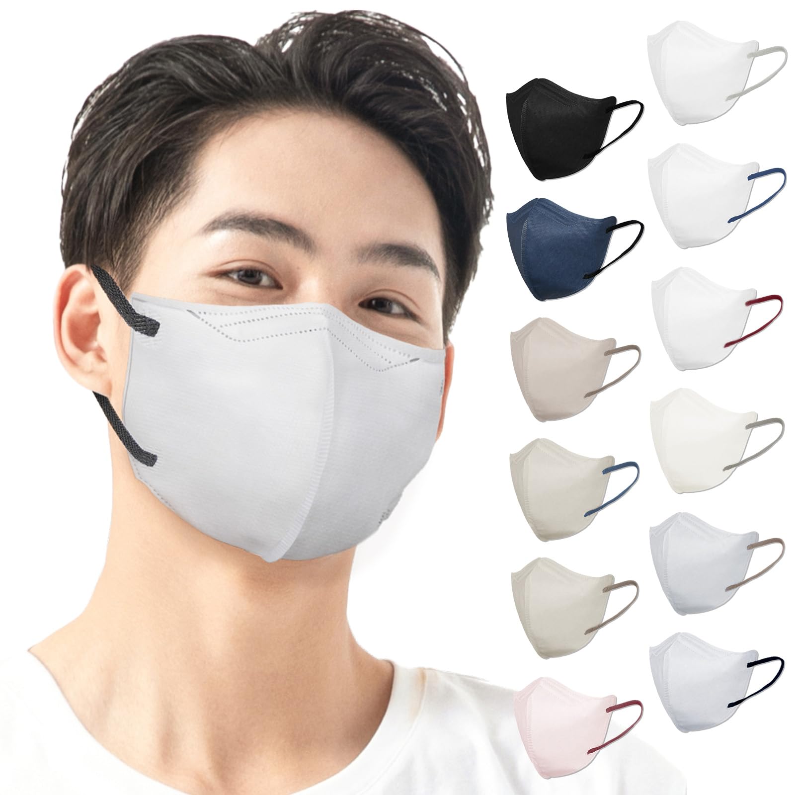 [Brodio] 3Dマスク 大きめ バイカラー【春夏新色追加】 カラー 立体マスク 大きめ メンズ 不織布 30枚「フィット感UP!」肌にやさしい 息がしやすい 耳が痛くならない 通気性 不織布マスク 大きめグレー×紐ブラック