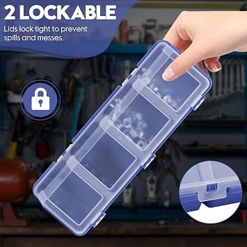 4 Pack Screw Organizer Box with Lids, 4 Compartments Tool Bin Stackable Sorting Screw Toolbox for Garage Nails Hardware Workbench Organizing Storage, Blue