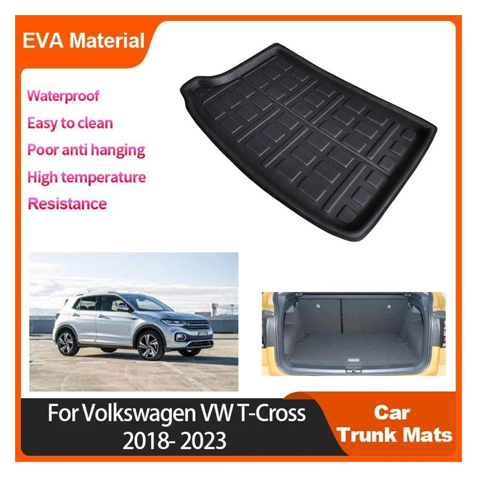Pasuje do VW Volks//wagen t-cross TCross T krzyż 2018-2023 | Mata do bagażnika Akcesoria samochodowe Wodoodporna podkładka do przechowywania w bagażniku(Style B)