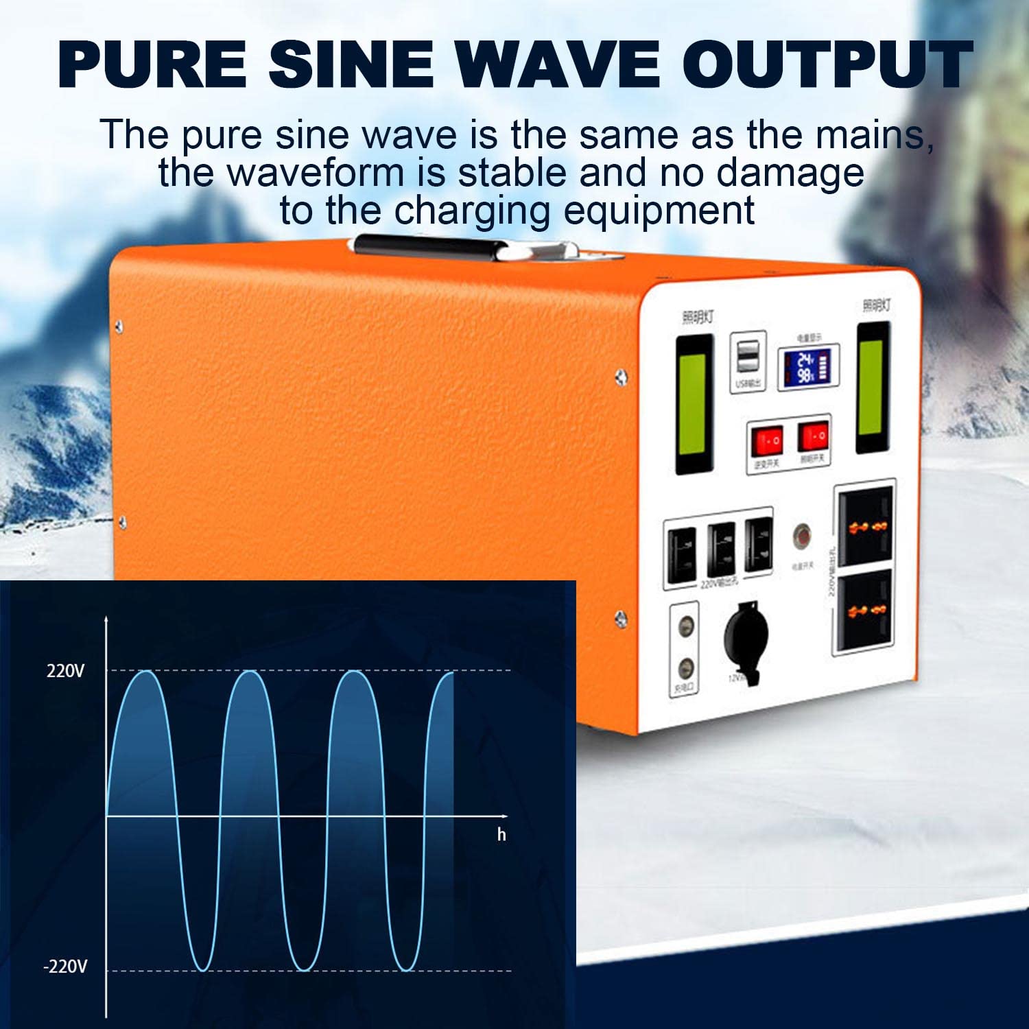 Alimentatore per Batteria Lifepo4 da 2000 W e 2123 Wh, con Presa CA a Onda sinusoidale Pura da 110 V, per Campeggio, Viaggi, Caccia ed emergenze all'aperto, 220 V