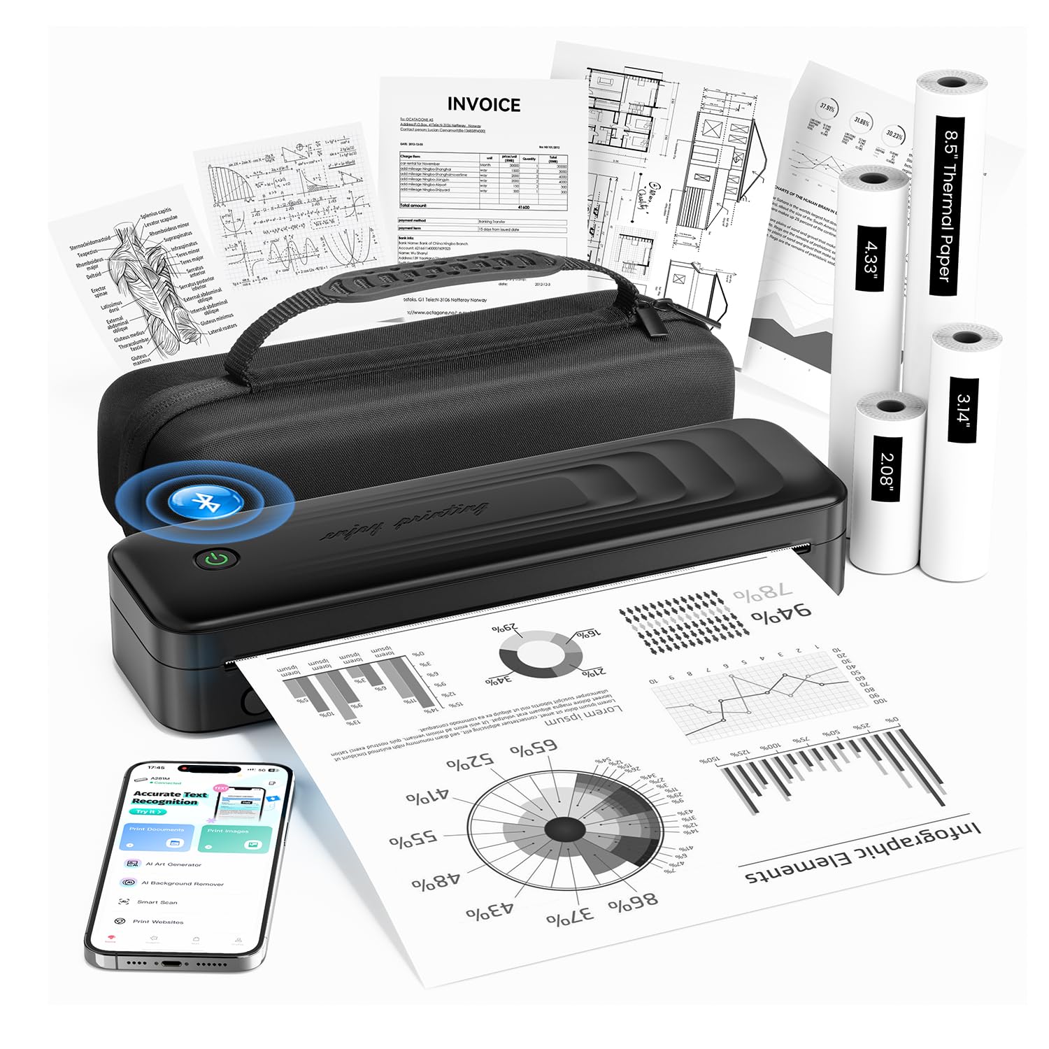 TATTMUSE Portable Printers Wireless for Travel, Bluetooth Inkless Thermal Printer Support 8.5" X 11" US Letter, Small Mobile Printer for Phone Laptop, with Carry Case & 4 Rolls Thermal Paper-picture-19