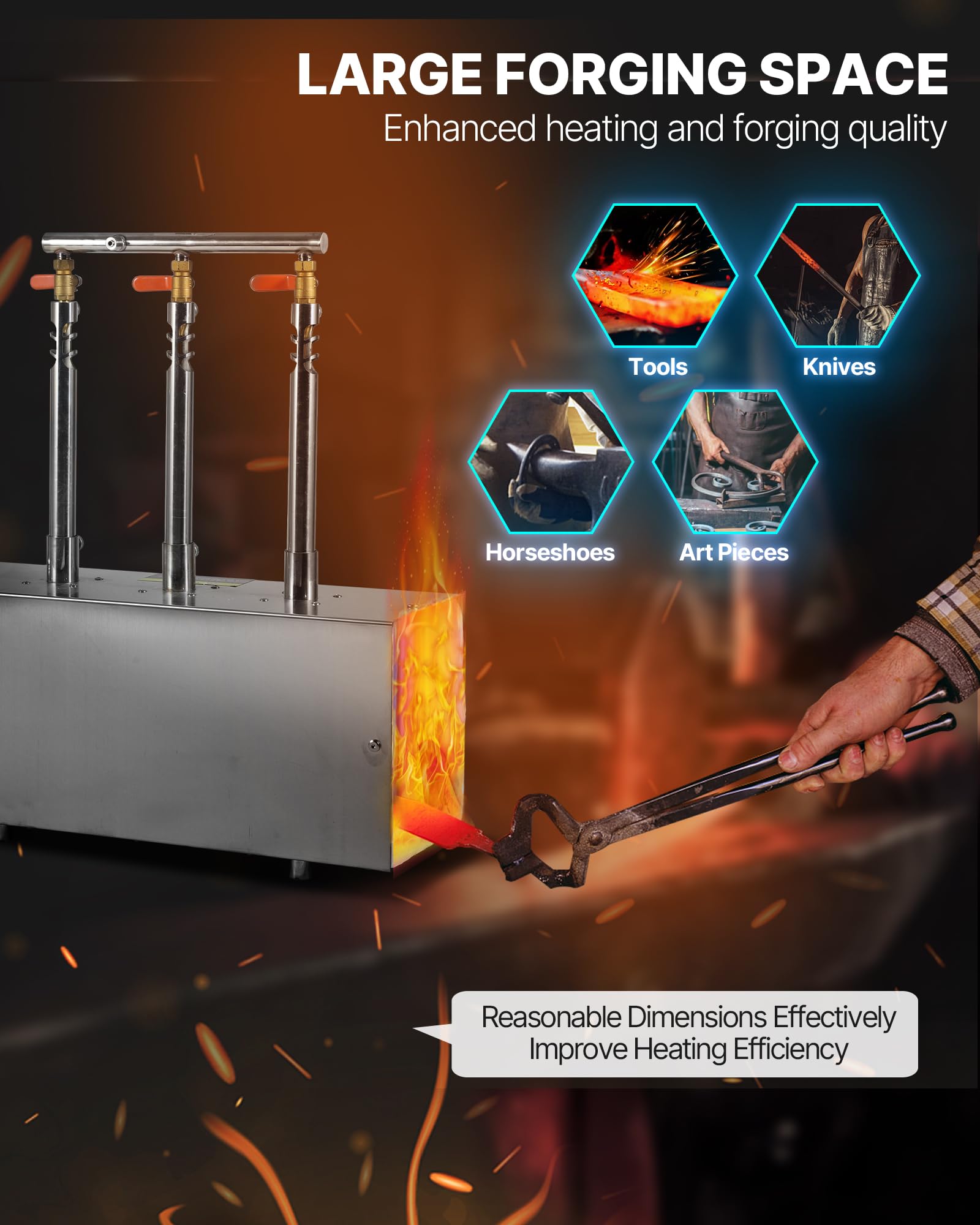 VEVOR tragbare Propangas-Schmiede mit 3 Brenner 1427 °C, Hufschmiede Schmiedeofen mit quadratischer Form, Edelstahl, Gasschmiedewerkzeuge und -ausrüstung, Schmelzofen Verwendung zum Metallschmieden