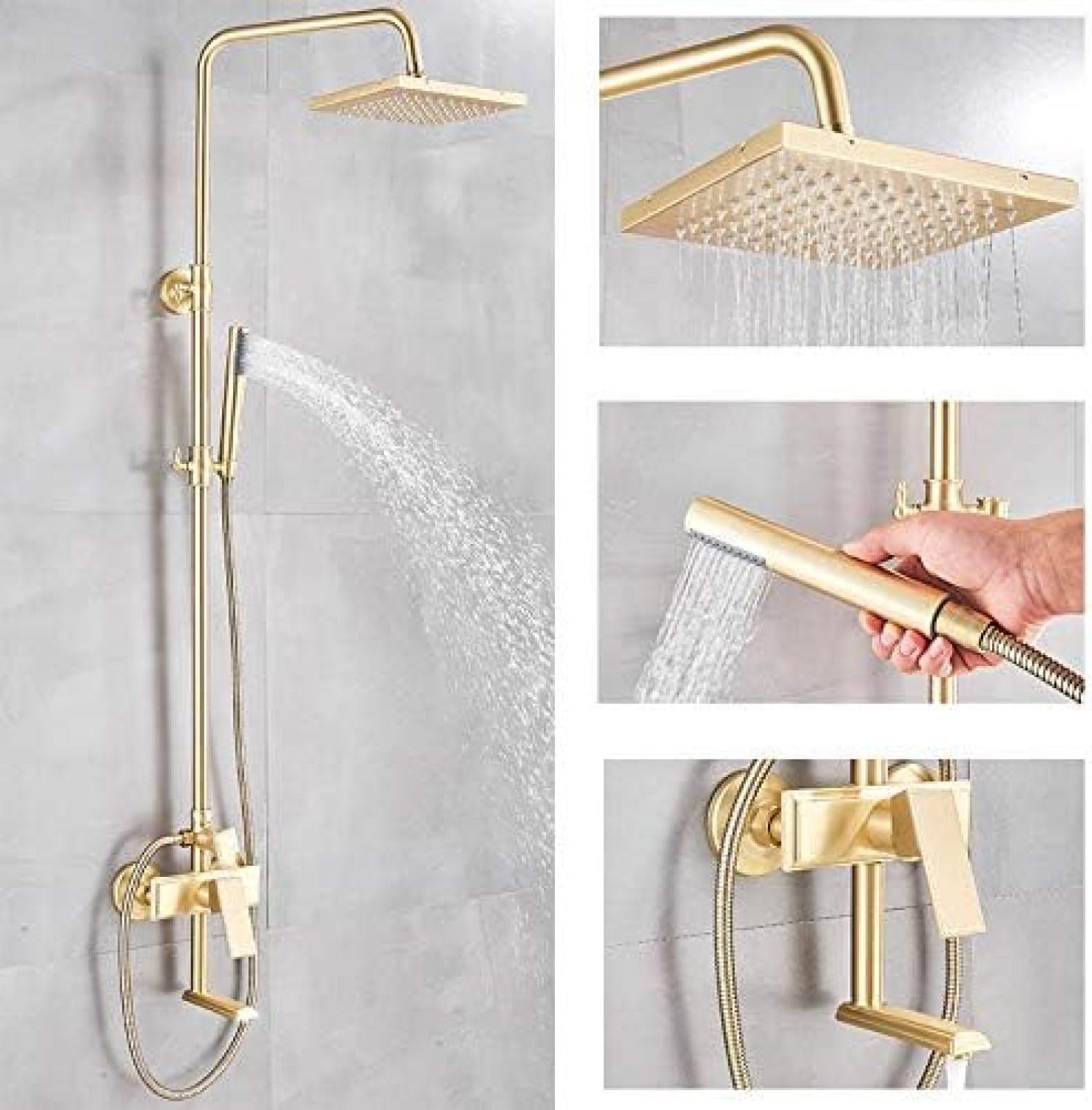 ZQFHSX 360 Swivel Hand Shower Faucet Bathroom Set Brushed Golden Cold Hot Mixer Waterfall Rain Head LWX