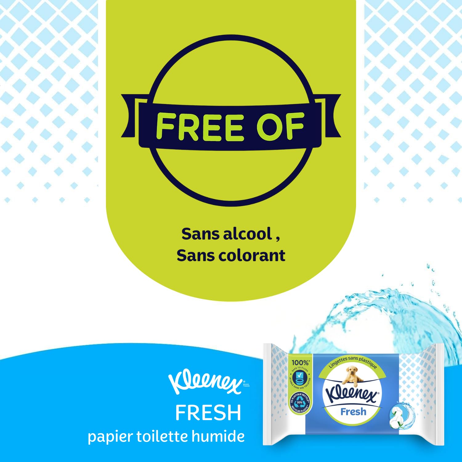 KLEENEX Papel higiénico Fresh Wet (12 paquetes de 42 hojas), desechable en el inodoro, 100% fibras naturales, sin plástico, sin fragancia, sin alcohol