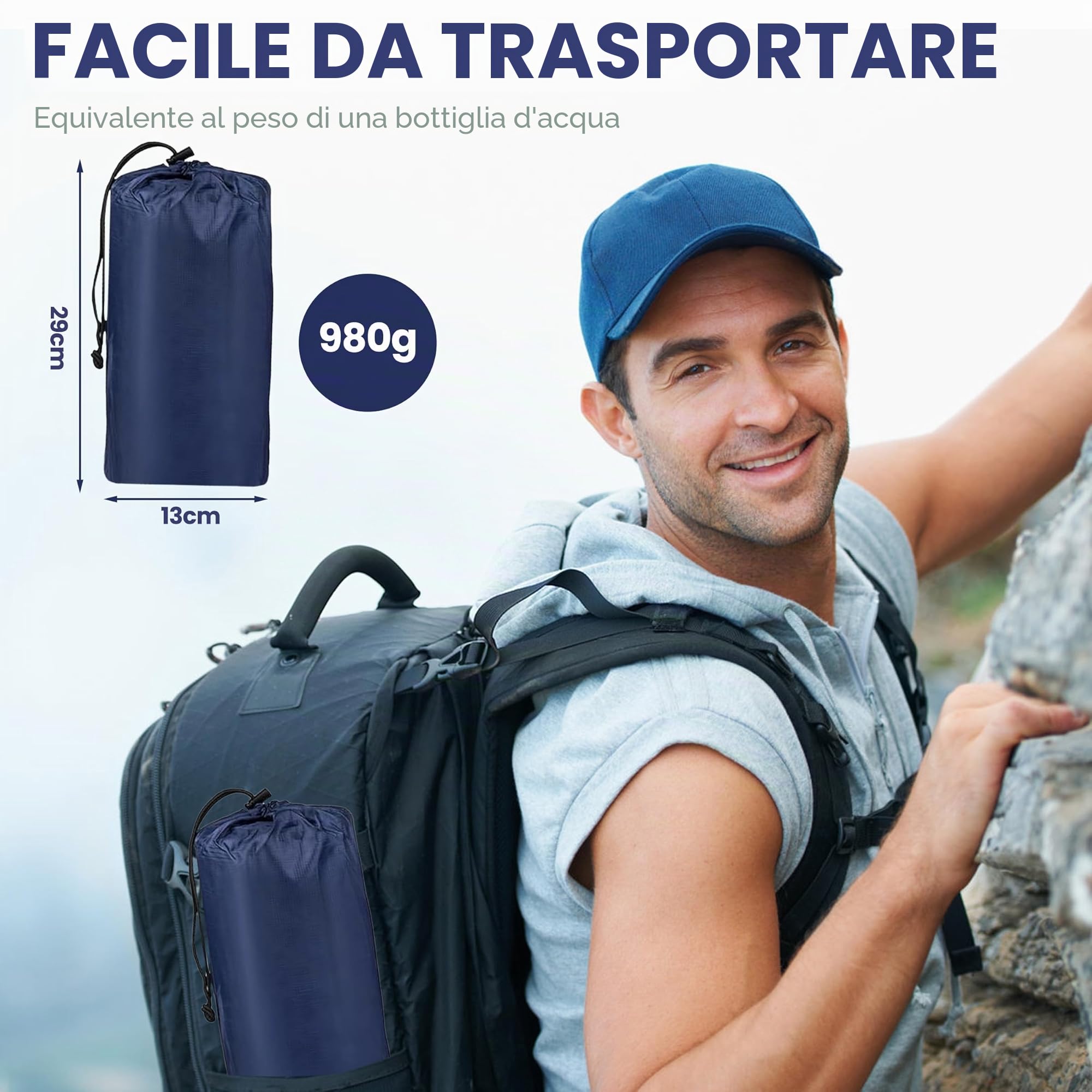 Materassino Campeggio, Impermeabile Materassino Autogonfiante con Built-in Pompa Piede e Cuscino, 198 * 68 * 8 CM, per Escursionismo, Zaino in Spalla, Tenda, Campeggio