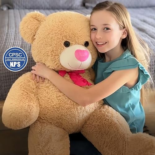 Miniatura 10 de Tezituor Oso de peluche gigante con pies de alto, gran oso de peluche rosa para niña Wowen, enorme oso de peluche de tamaño real, regalo en