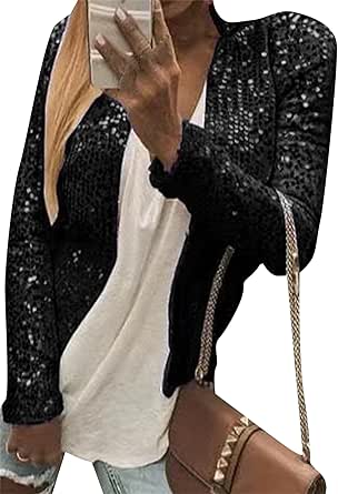 Blazer Femme Paillettes Allegra K - Manches Longues Bouffantes - Court Et Ouvert - Pour Soirée, Fête, Bureau