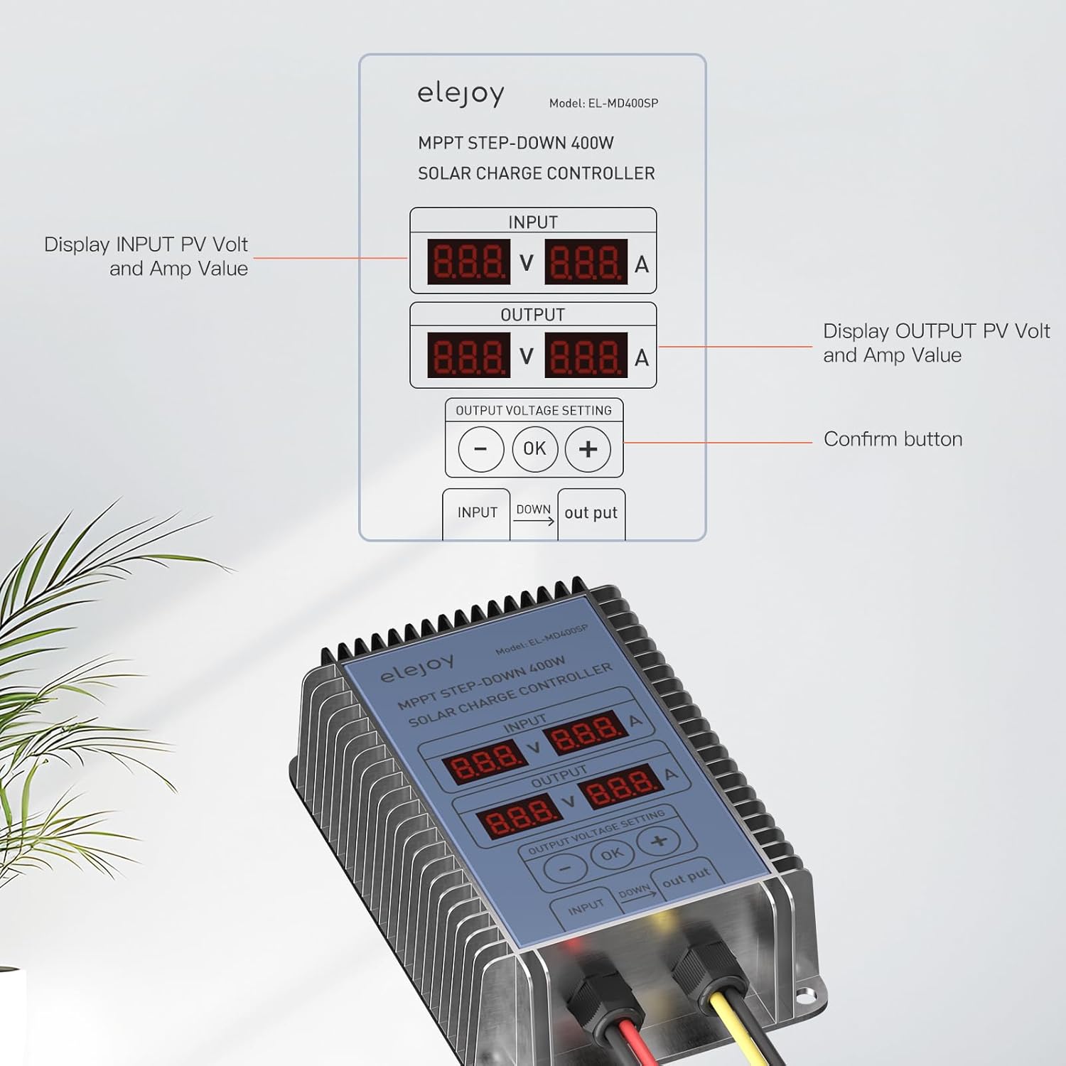 25 Amp 400W MPPT Step-Down Solar Charge Controller 99% Adjustable Output Lithium LiFePO4 Lead-Acid Gel Sealed Flooded Battery LED Display IP65 Waterproof Outdoor