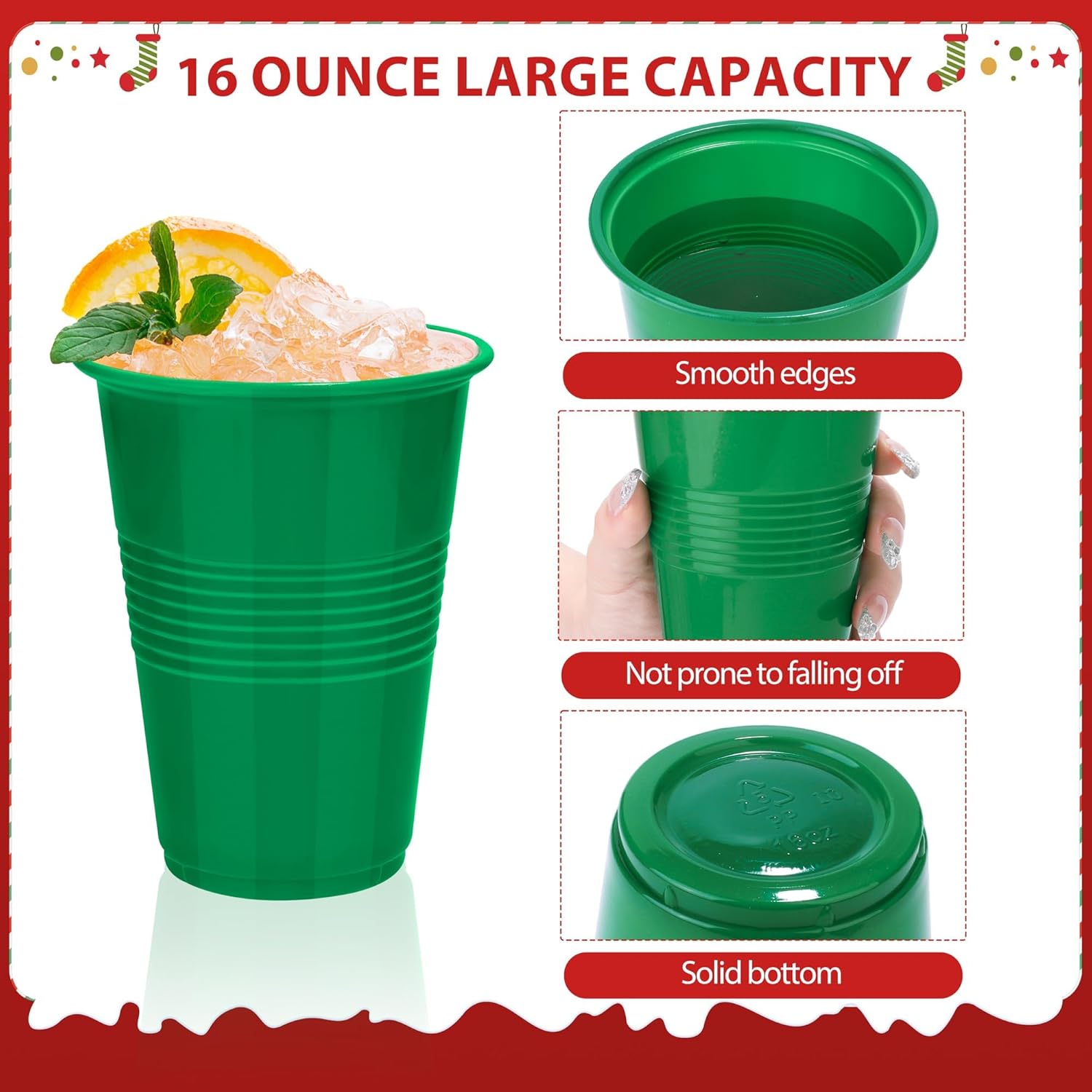 Kochorie 50 Pack Disposable Plastic Cups 16 Oz Solid Color Drinking Cups Party Supplies Strong and Sturdy Drinkware Cup For Birthday, Wedding, Christmas, Halloween & Daily Use, Green - Image 3