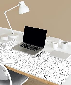 2 Pack Gaming Mouse Pad, XL Mousepad, Keyboard and Mouse Pad,Mouse Pad Large, Desk Mat, 31.5 x 11.8 in, Stitched Edege for Home Office Work - Topographic Black & White