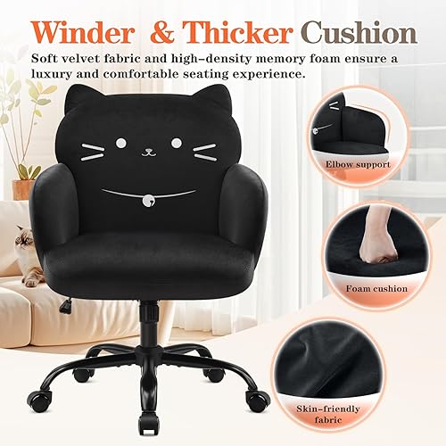 Miniatura 7 de IWMH Silla de oficina en casa, silla de escritorio de asiento ancho, lindas sillas giratorias de terciopelo para tocador, sillas de tareas con