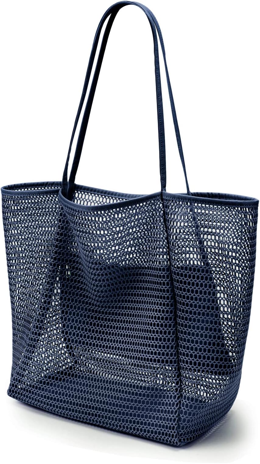 Mesh Tote Bag,23L Beach Bag Extra Large Tote Bags for Women with Zip Pocket Shoulder Bag Summer Beach Bags Reusable Shopping Bag for Picnic Holiday Travel Grocery