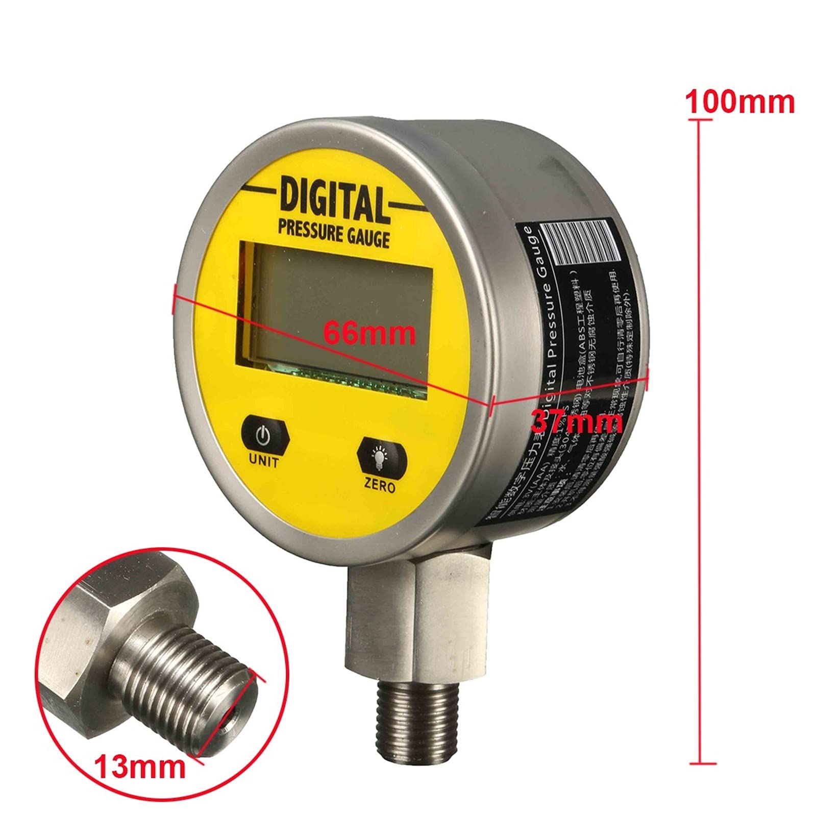 Manómetros Digitales de presión de Aceite, medidor de presión hidráulica, 3 V, 250 bar/25 MPa, Rosca de 2 Puntos para gasóleo, Agua, Herramientas hidráulicas, fácil manejo.