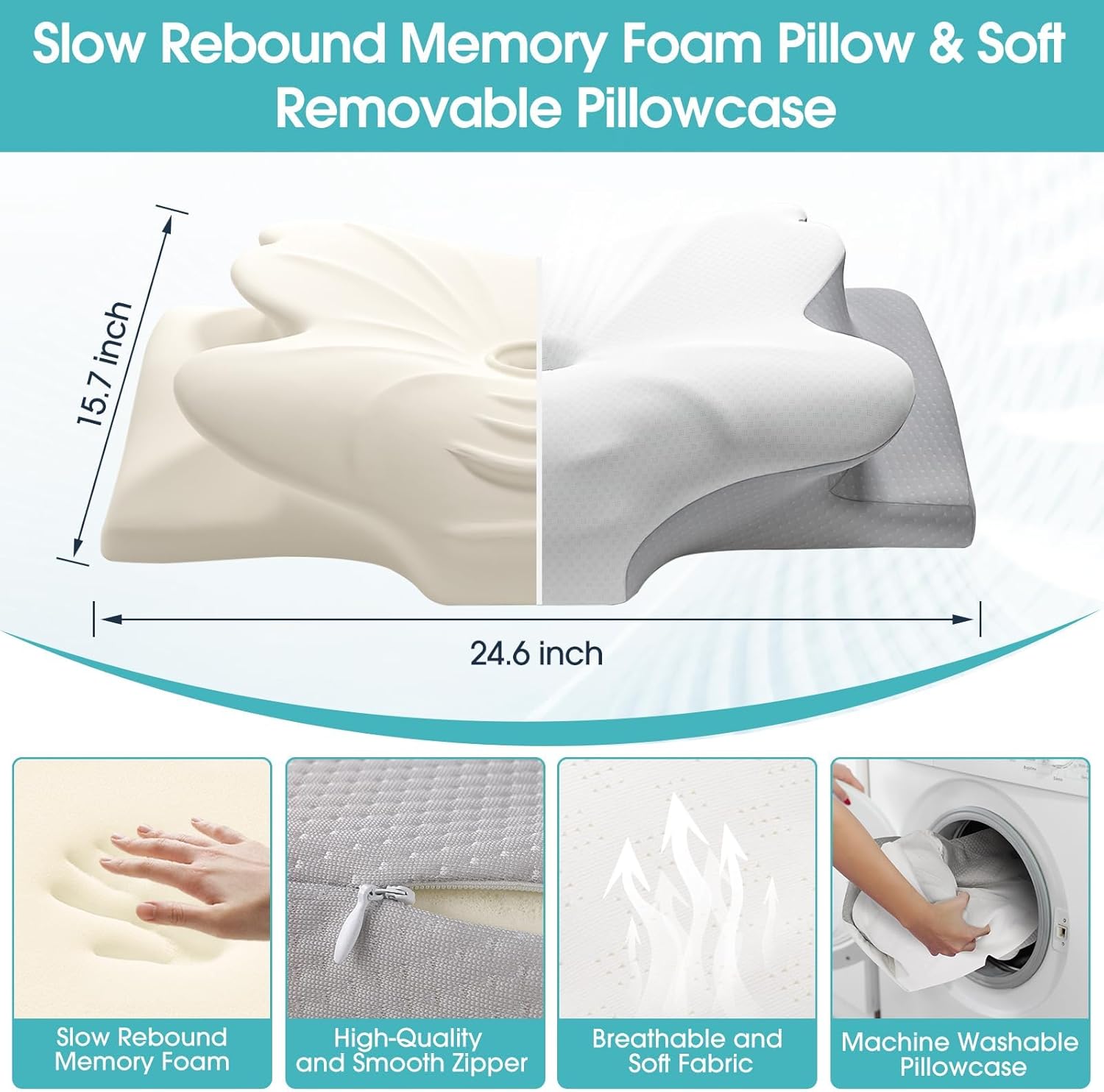 Cervical Pillow for Neck and Shoulder Support, Contour Memory Foam Pillow for Sleeping, Ergonomic Bed Pillow for Side, Back, Stomach Sleepers with Breathable Pillowcase (Queen, Medium) - Image 2