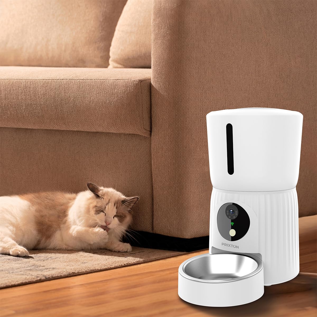 PRIXTON Comedero Inteligente para Mascotas Automatic Pet Feeder FF100 con WiFi, Cámara Full HD 1980x1080P, Depósito de 4L, App móvil, Programable, Audio Bidireccional, Grabación de Voz