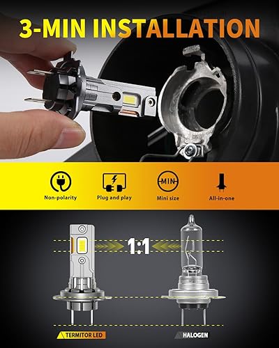 Miniatura 3 de Termitor Bombilla LED H7 mejorada 2024, 30000 lúmenes, 800% ultra brillo con 16 chips CSP, blanco 6500K, tamaño halógeno 11 con sistema de