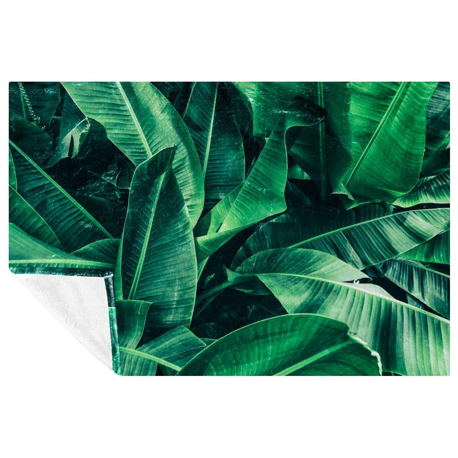 Couverture feuilles de bananier 150x100 cm en flanelle douce pour lit et canapé