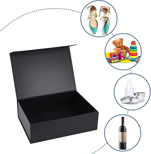 Miniatura 7 de Giftgarden Paquete de 4 cajas de regalo negras de 11 x 8 x 3.5 pulgadas con tapas magnéticas, caja de regalo plegable grande para regalos, día de la