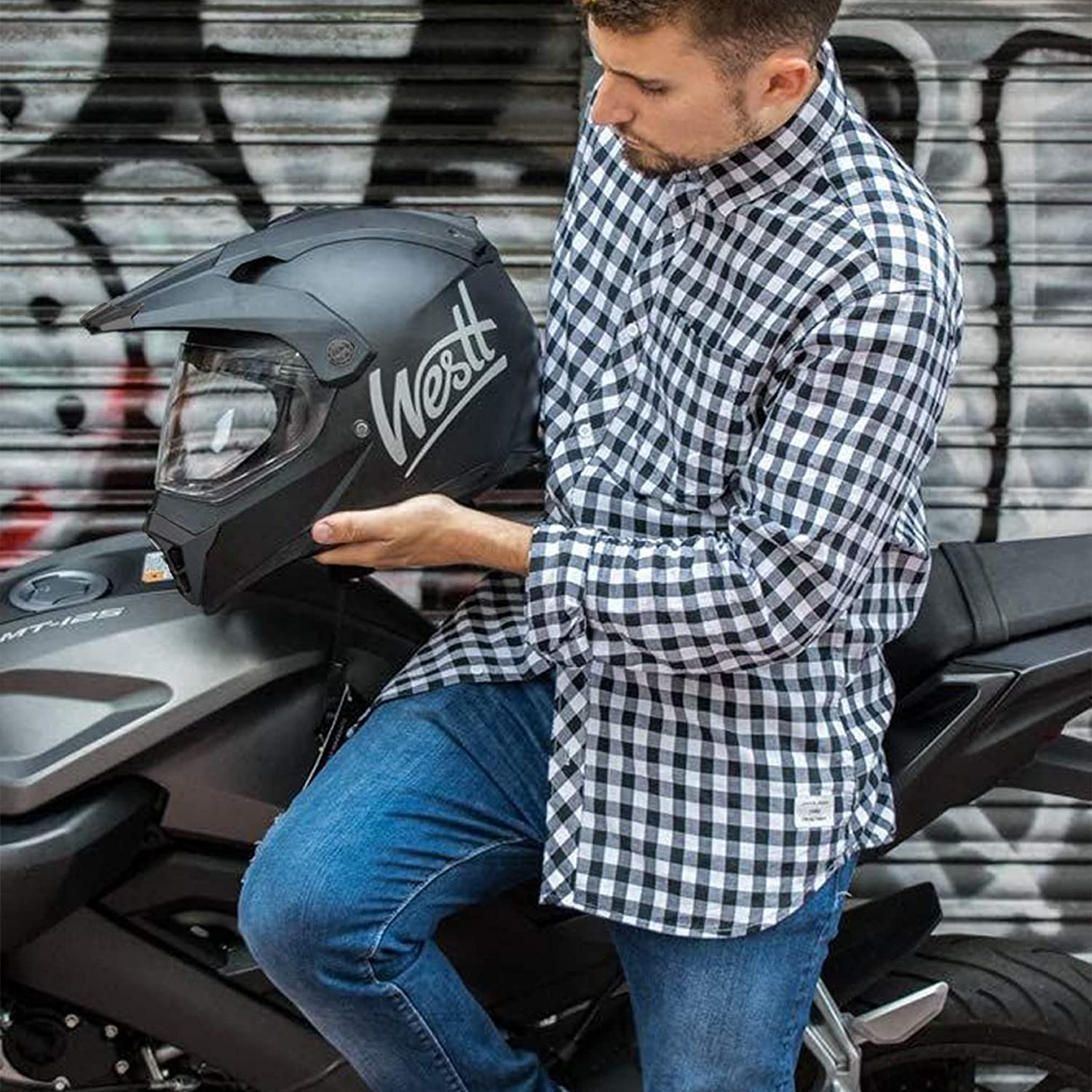 WESTT Cross X Kask motocyklowy I kask motocrossowy I kask motocrossowy z wizjerem I kask crossowy męski I kask fullface I kask MTB I kask quadowy I certyfikat ECE I Czarny I M (57-58cm)