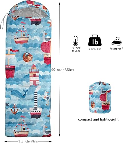 Miniatura 3 de CVHOUSE Saco de dormir para camping, 3 estaciones, clima cálido y fresco, ligero, saco de dormir impermeable para adultos y niños, viajes y al aire