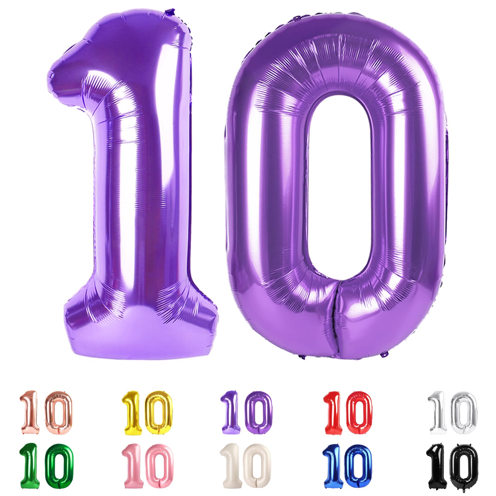 10 Balloons Number, 10th Birthday Decorations for Girl Boys, Purple Birthdays Balloons 40 In for Engagement, Wedding, Celebration Party, Graduations,