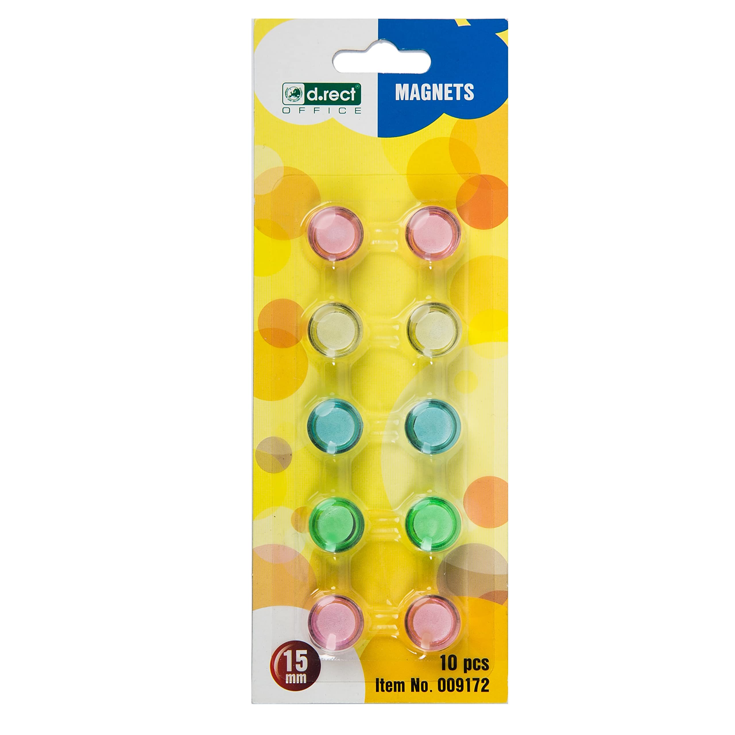 D.RECT - Magnets for Magnetic Board and Fridge Round and Colourful Very Strong for Metallic Surfaces Diameter 15 mm Pack of 10