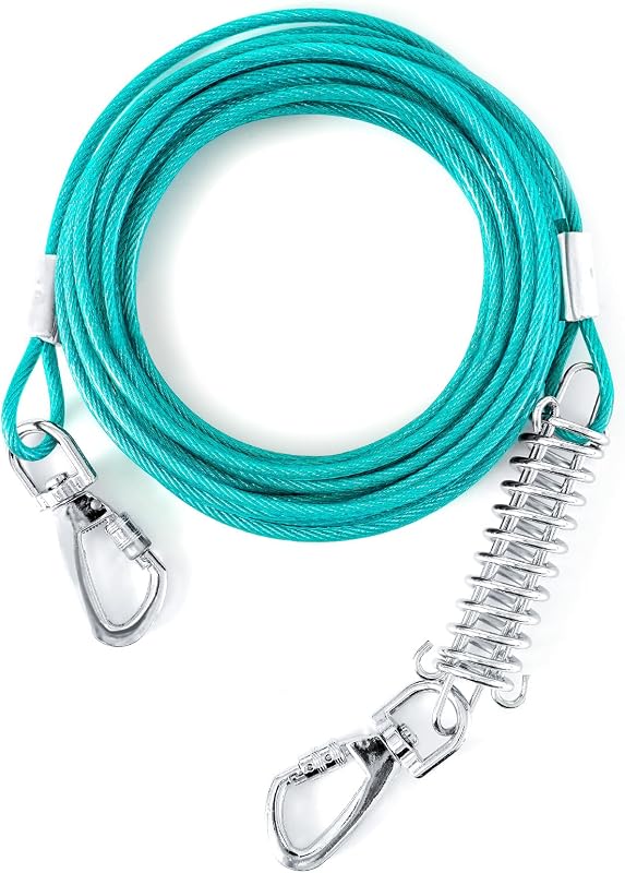 Guia de Contenção para Cães com Cabo de Aço Revestido e Mola Amortecedora Snagle Paw, 24,38 m, para Cães de até 56,7 kg