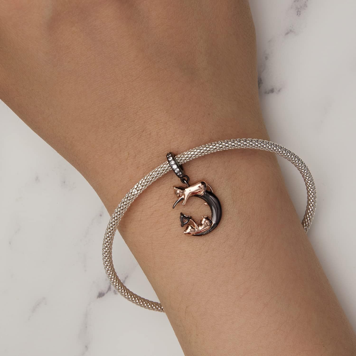 NINGAN 925 Sterling Silver Charm Golden Love Charm Buckle Safety Chain Travel Bead Firefly Dragonfly Pendant, Suitable for Women Bracelet and Necklace as Gift from Mom and Friends