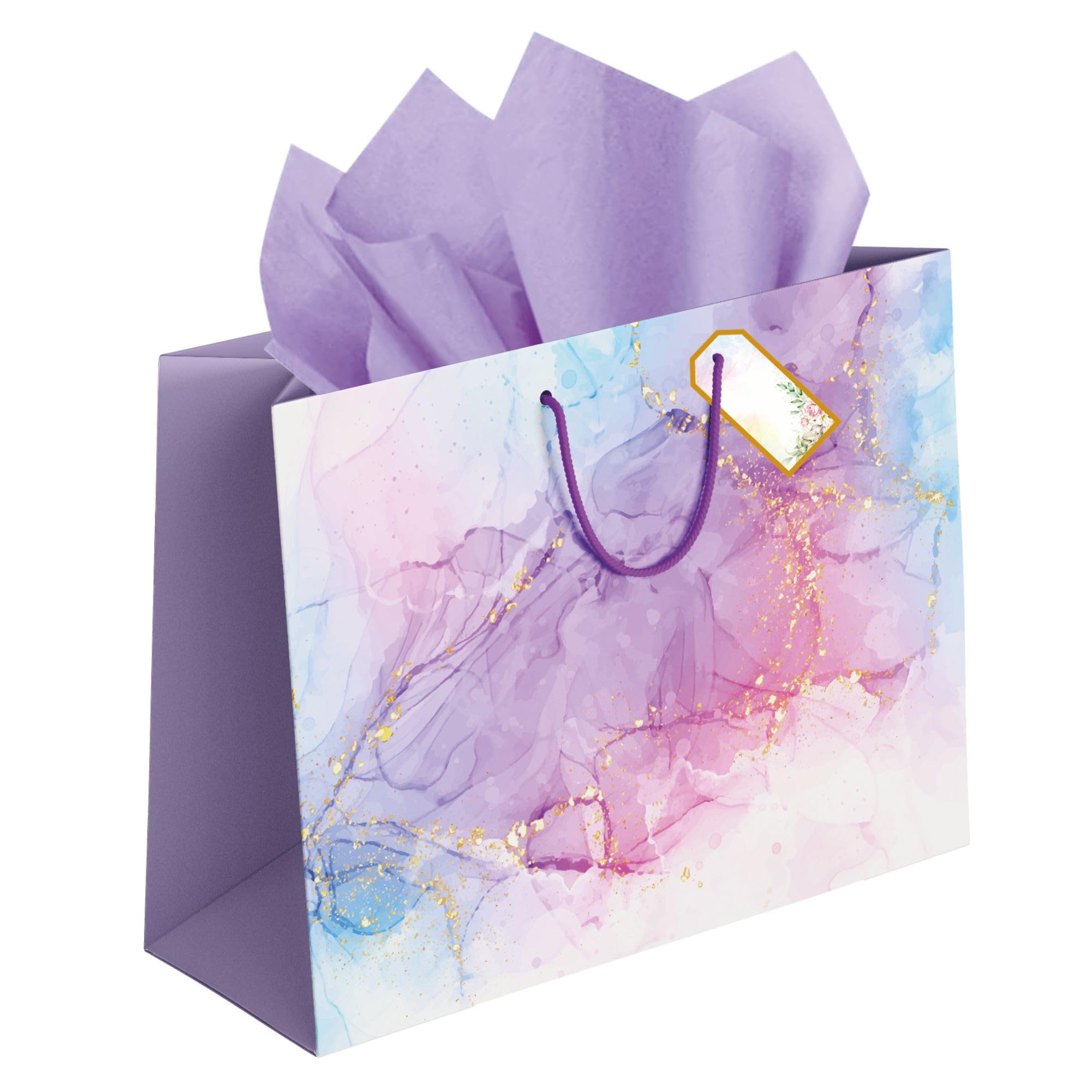Apex Graphics Large Gift Bags – Purple Paper Bags for Gifting with Tissue and Tag – Carry Bags for Return Gift Birthday Wedding Party – 14 x 10.5 x 4 Inch – Pack of 5