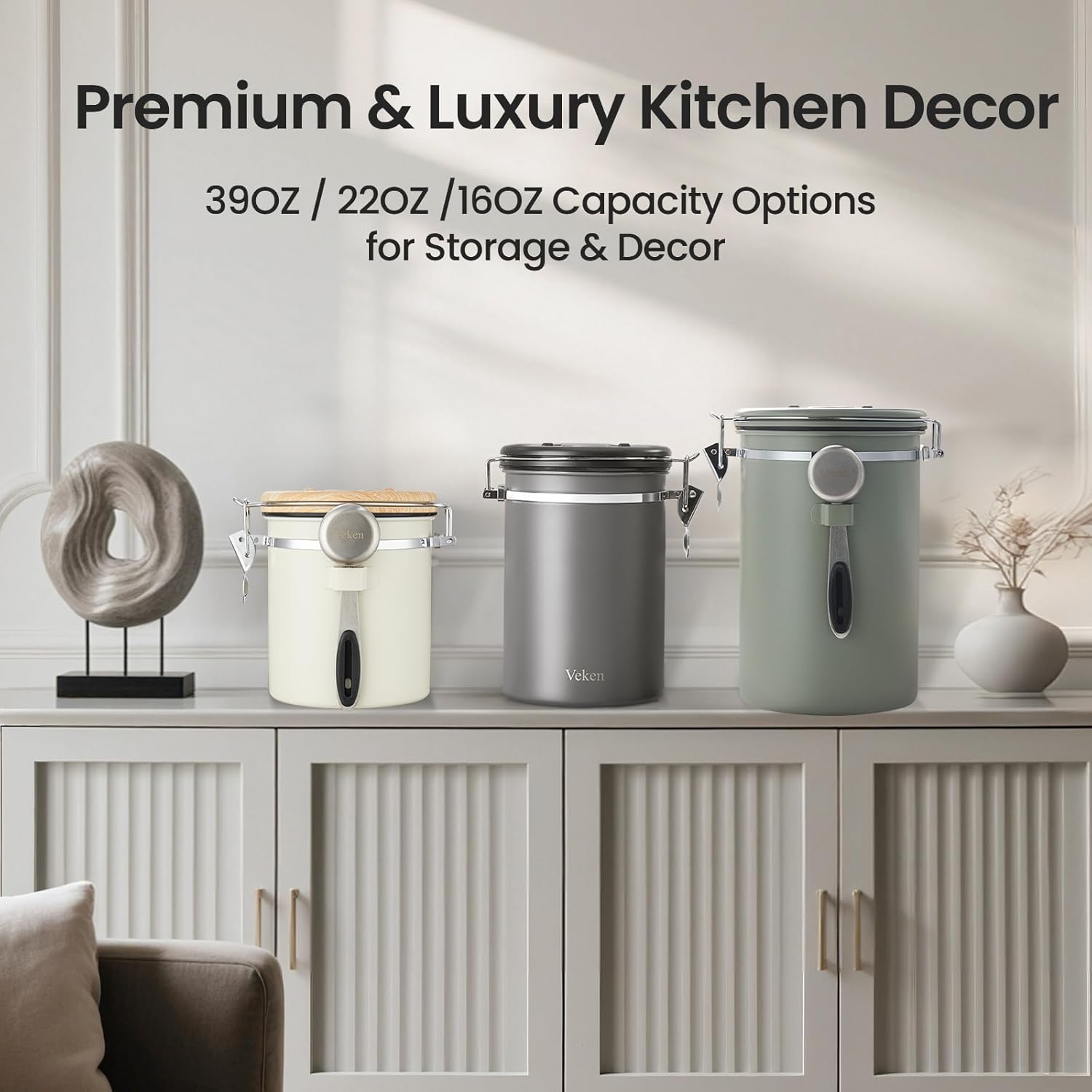 Veken Coffee Canister, 39OZ Large, Airtight Stainless Steel Food Storage Container for 2.2lbs Coffee Beans, Ground, Sugar, Tea, Flour, Cereal, Kitchen Bar Accessories with Date Tracker & Scoop, Green - Image 8