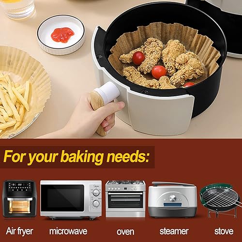 Miniatura 3 de Forro de papel desechable para freidora de aire, tamaño grande de 8 pulgadas, antiadherente, desechable, papel de hornear para freidora de aire, a