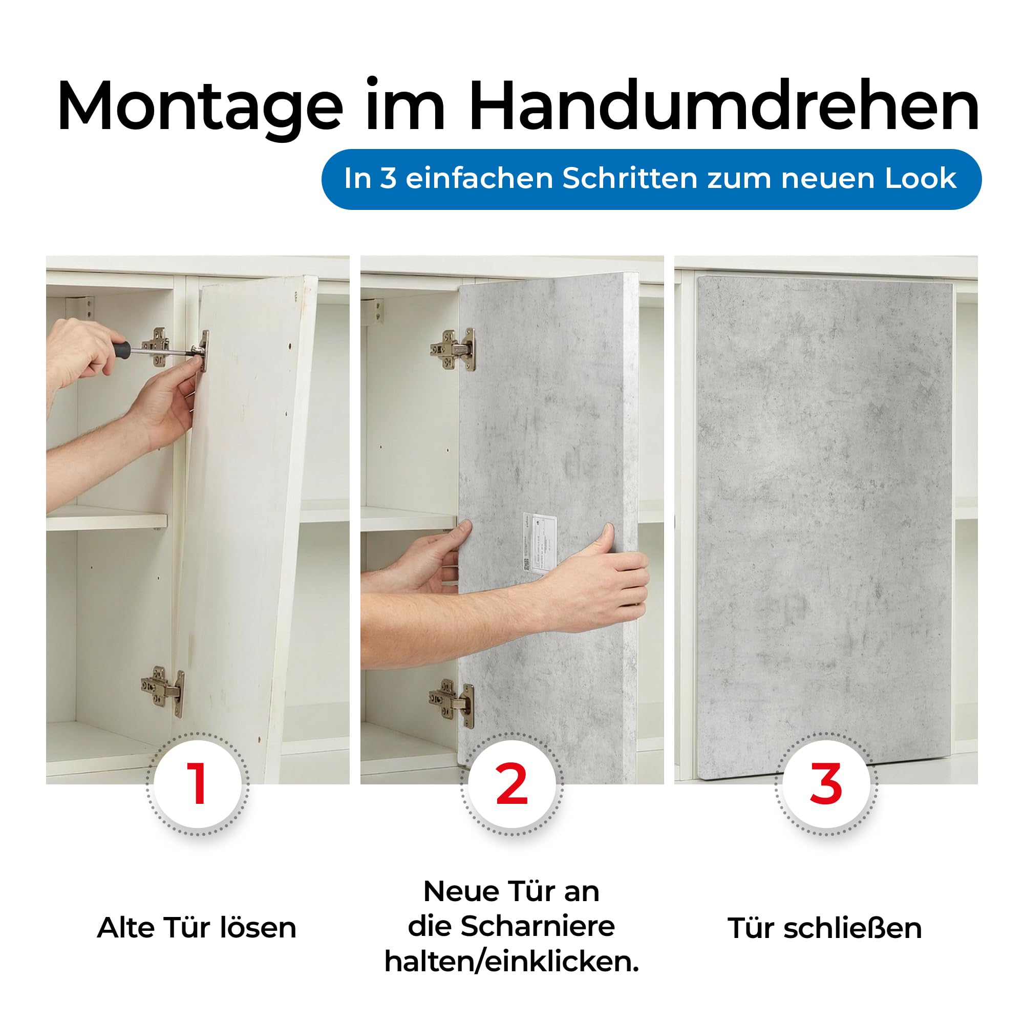 Prima Systeme Küchenfront (Beton Hell, 60x90 (Rechts/Links)) – Schranktür kompatibel mit IKEA FAKTUM – Kratzfest, wasserabweisend und leicht zu reinigen – Premium-Qualität für Dein Zuhause