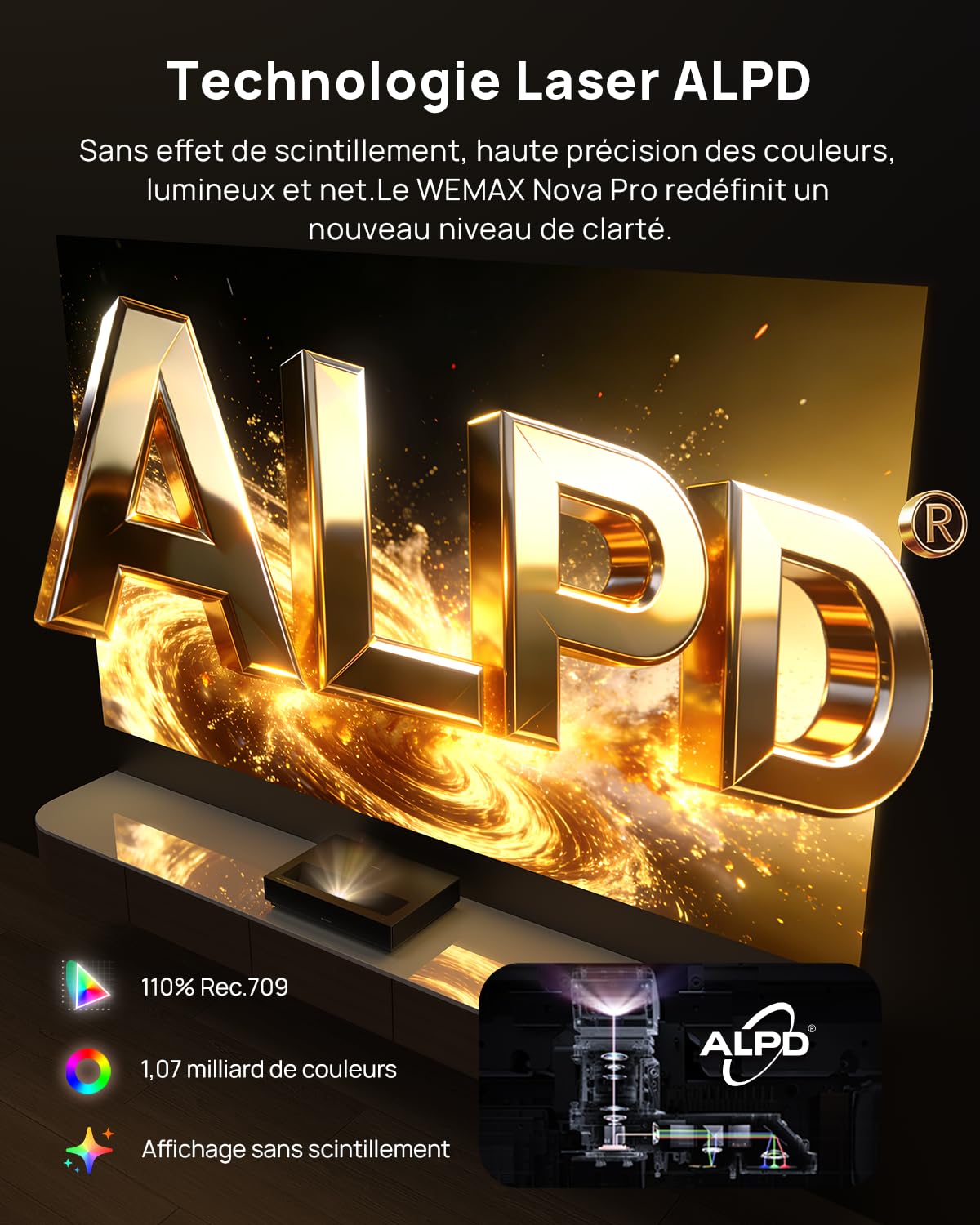 WEMAX Nova Pro Videoprojecteur Ultra Courte Focale Laser, Google TV, 2100 Lumens ISO, HDR10, HLG, AutoFocus & Keystone, Dolby Audio DTS-HD, 150" Projecteur UST ALPD Laser TV pour Cinéma Maison, Gaming