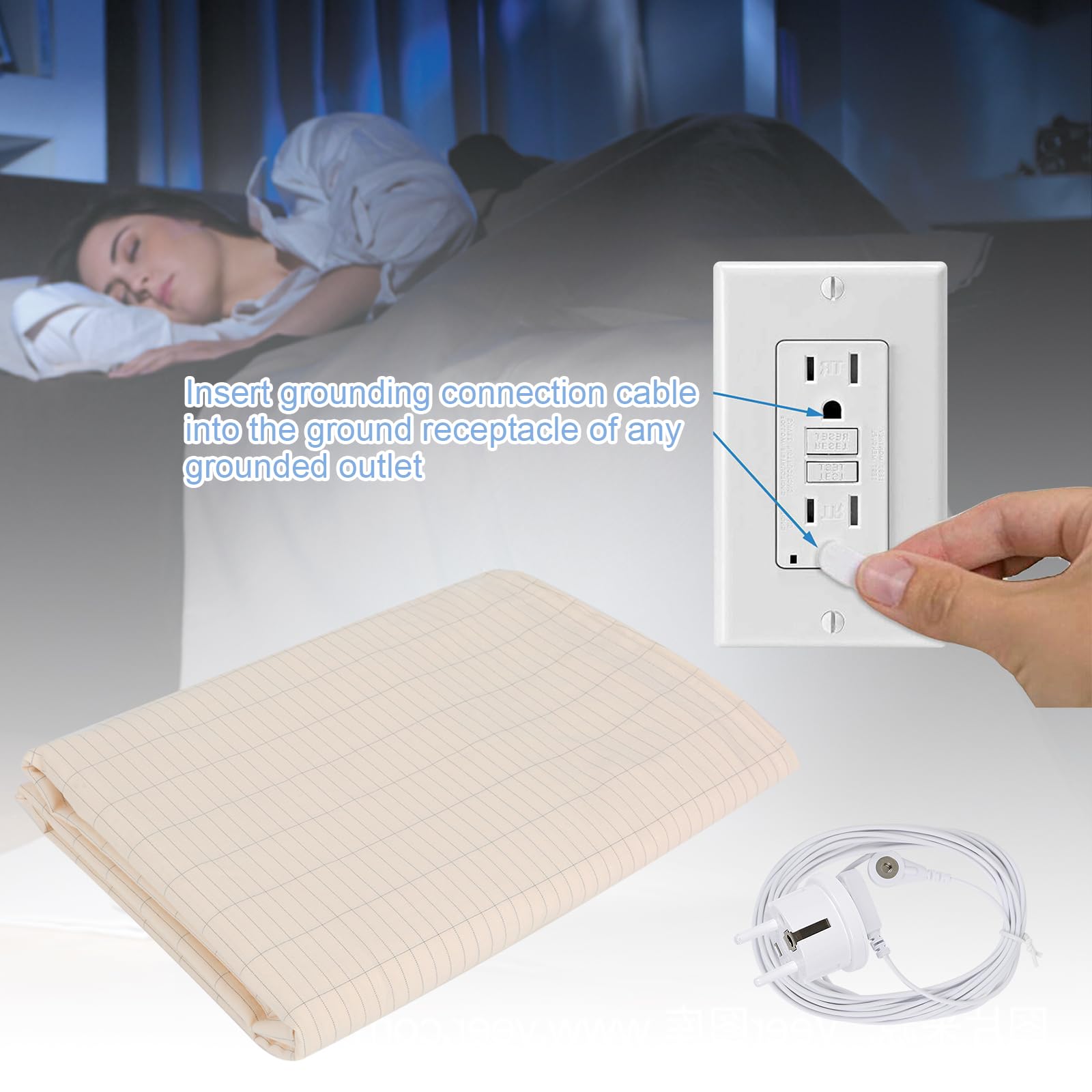 CLIUNT Drap Mise à La Terre 100x203 Cm – 95% Coton Bio + 5% Argent – Meilleur Sommeil, Moins De Stress & Douleurs – Kit Complet Avec Câble UE
