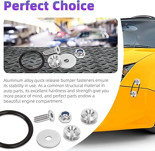 Miniatura 6 de Swpeet 54 piezas  3 pares de cierres plateados de liberación rápida, clips universales de aluminio para parachoques delantero y trasero, cierre de
