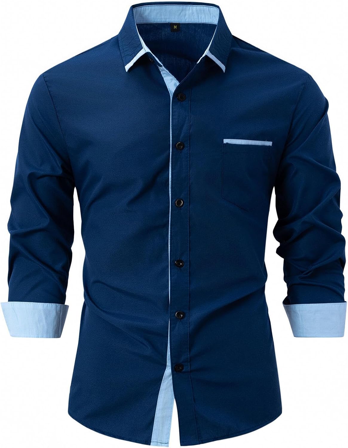 HOTYD Long Sleeve Solid Button Down Shirts for Men Slim Fit Formal Dress Shirts Collared Business Casual Shirt with Pocket