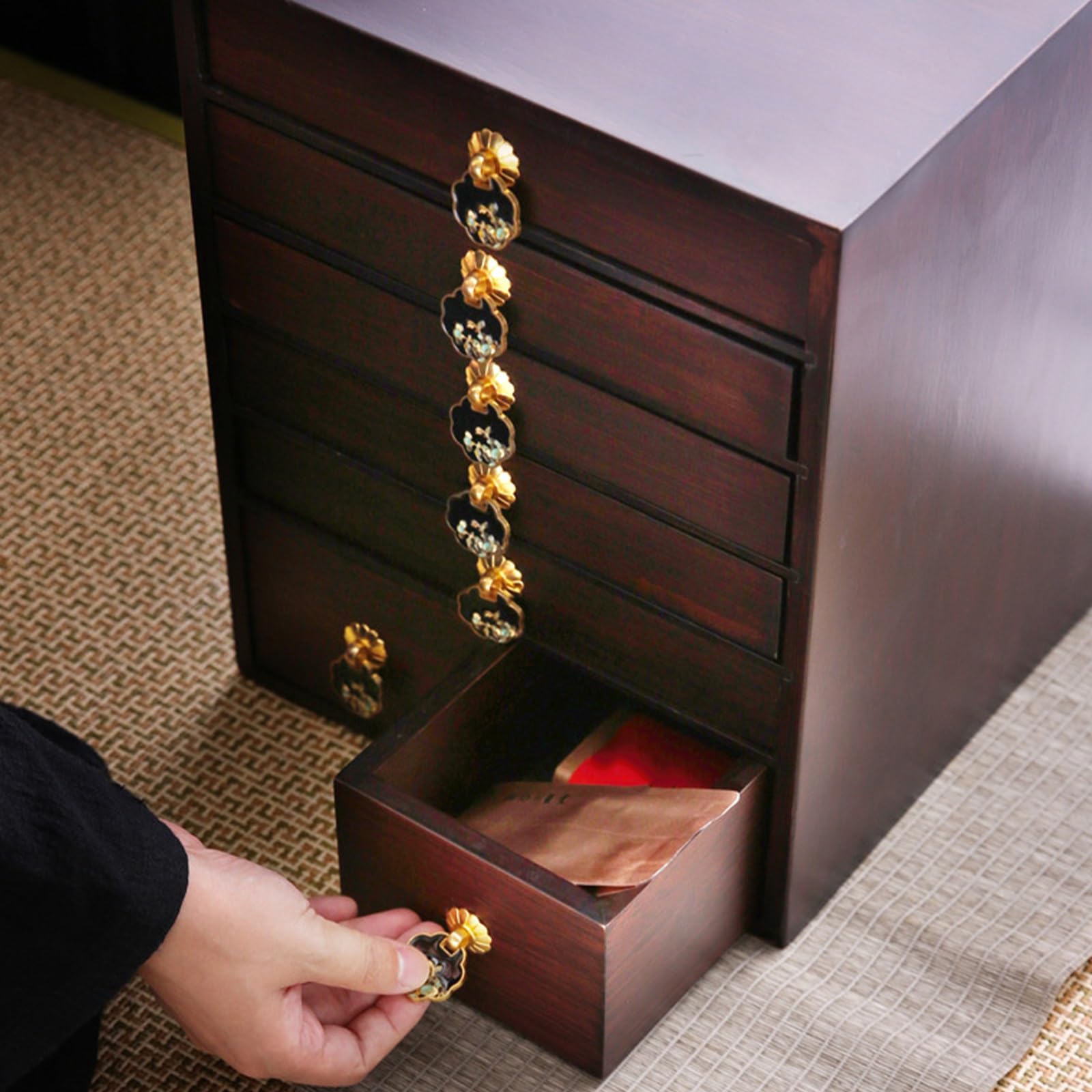 Puer Boîte de rangement à thé – Plateau à thé en bambou anti-poussière pour gâteaux Puerh et accessoires, organisateur de bijoux avec tiroir