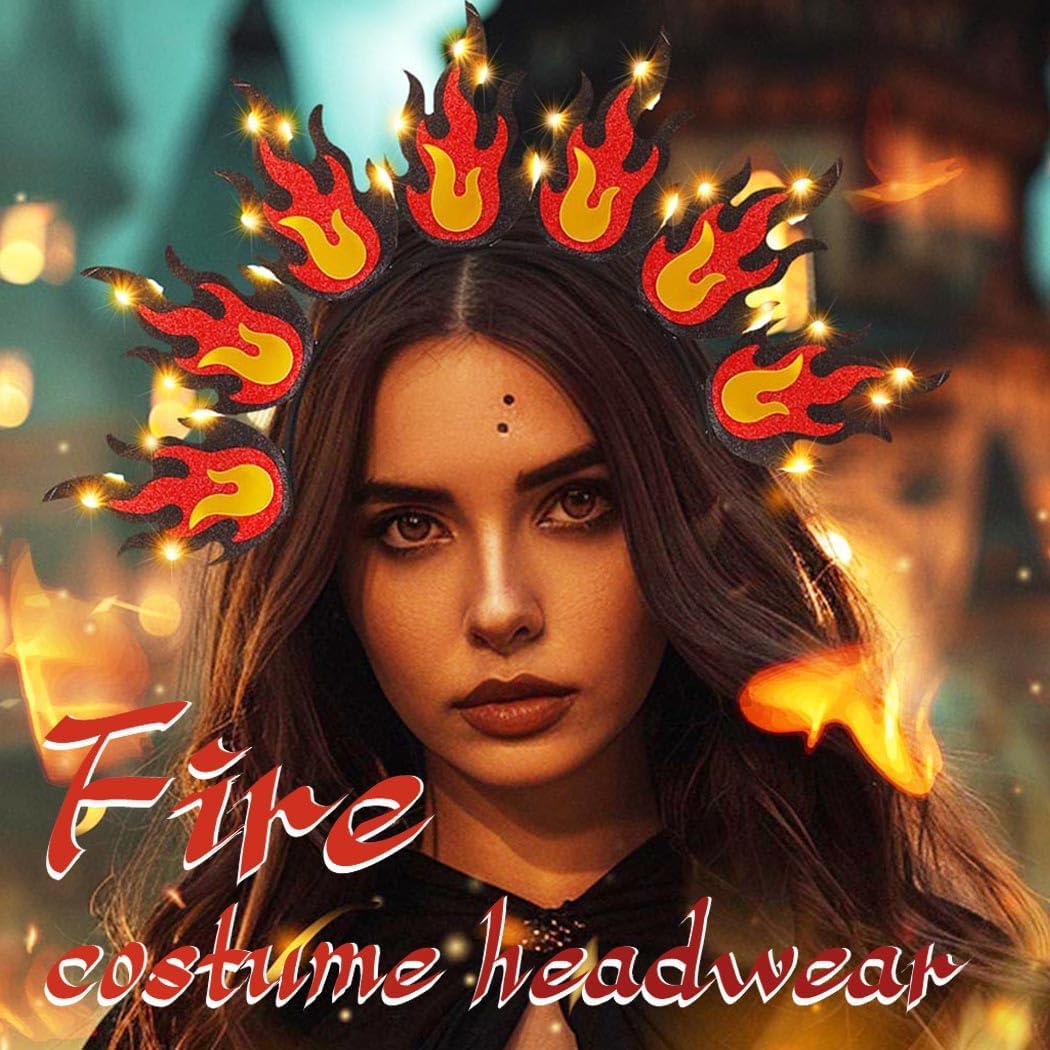GORTIN Light Up Fire Headband LED Red Flame Headpiece Halloween Festival Costume Headwear Hair Accessories for Women