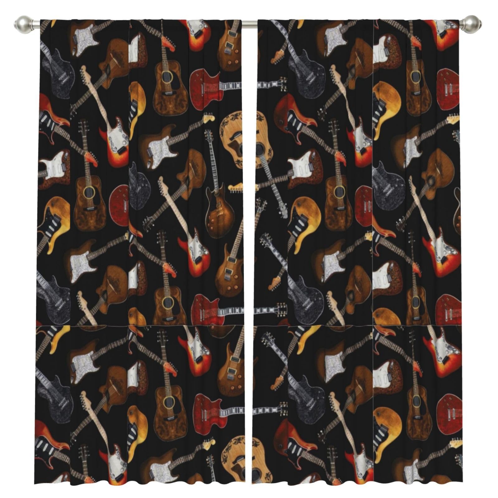 InOmak Guitars Black, 2 Panels Window Curtains 52 x 84 Inch Blackout Curtains for Living Room Bedroom