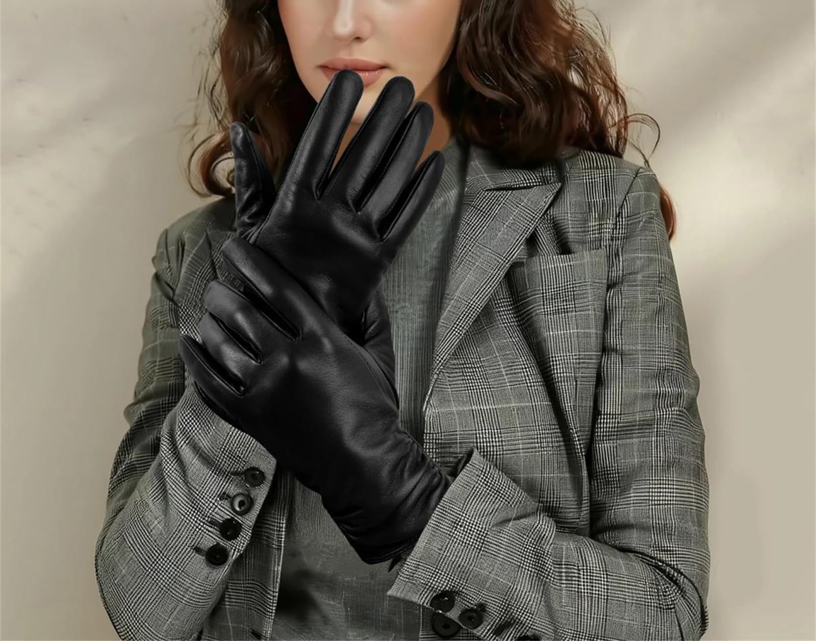 Guantes de piel de oveja auténtica para mujer, para pantalla táctil, cálidos, con forro térmico, para conducir