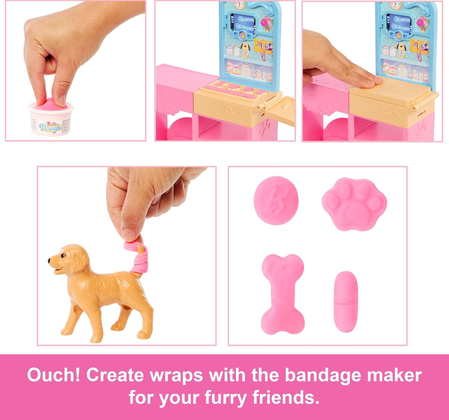 Barbie Quick Gypsum Animal Clinic Fashion Doll Playset with Pink Colored Hair, Clinic Furniture and Over 10 Accessories Including Moulds and Clay for Bandage, JFX93