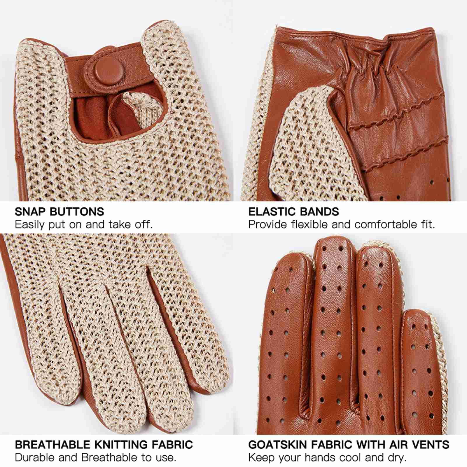 HUIOP Gants de conduite automobile, Gants d'écran tactile en peau de chèvre tricotés pour hommes pour la conduite quotidienne en moto
