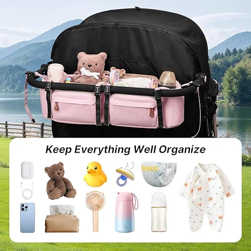 Miniatura 7 de Organizador de cochecito doble para Bob Duallie y Baby Jogger City Mini GT2, organizador de cochecito doble con soporte para tazas y 2 bolsillos