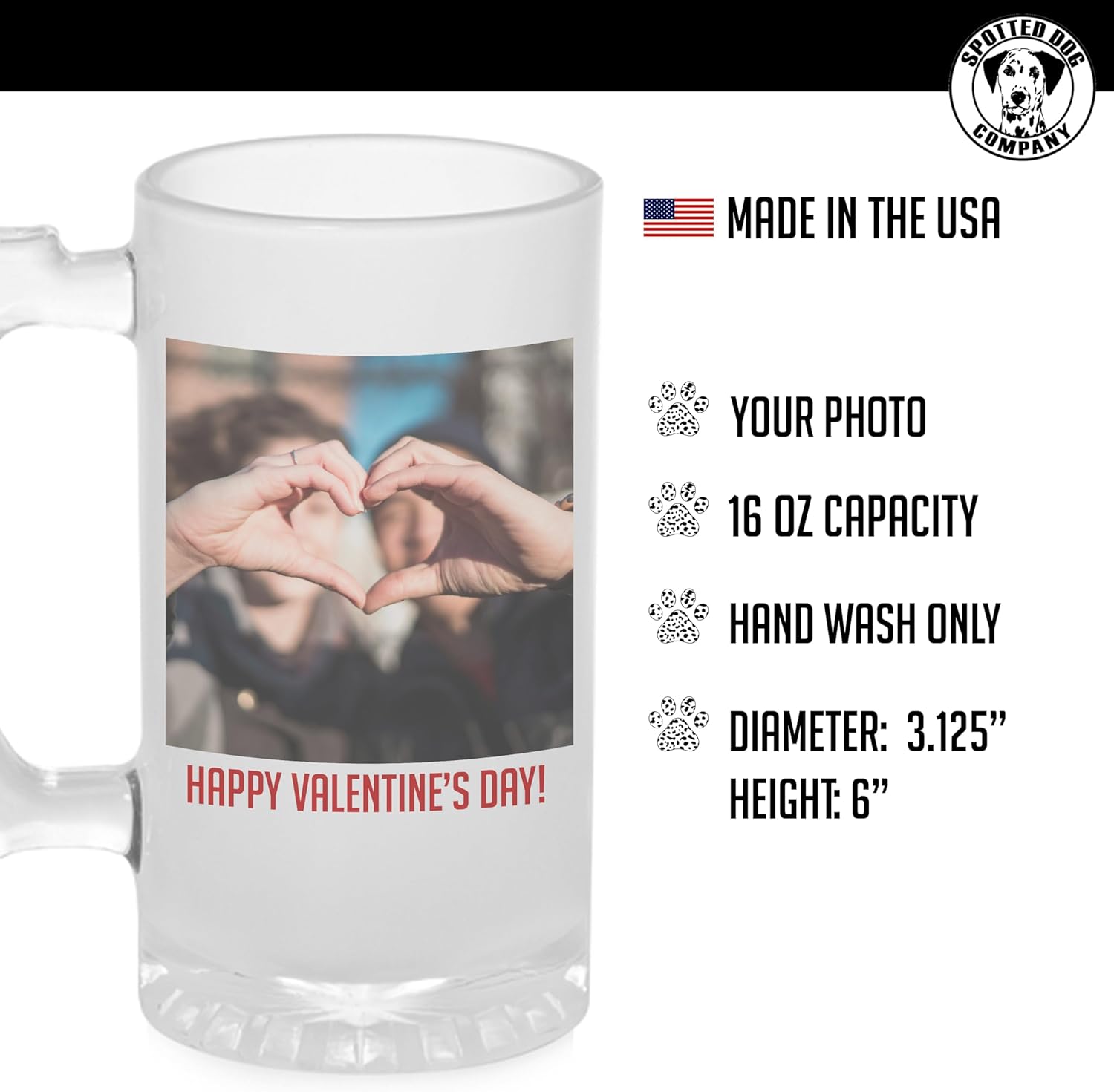 Personalized Photo Frosted Beer Mug Stein 16oz – Custom Gifts for Boyfriend Husband, Year Anniversary Birthday, Best Gift Ideas for Him Men, Father's Day, Unique Valentines Day, Customized Picture DYE